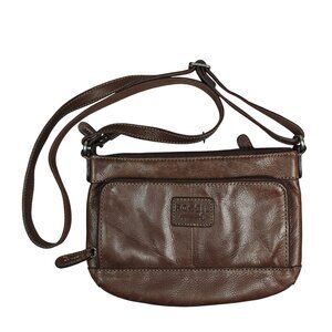 Vintage Fossil Crosstown Leather Crossbody Bag Brown Messenger Purse